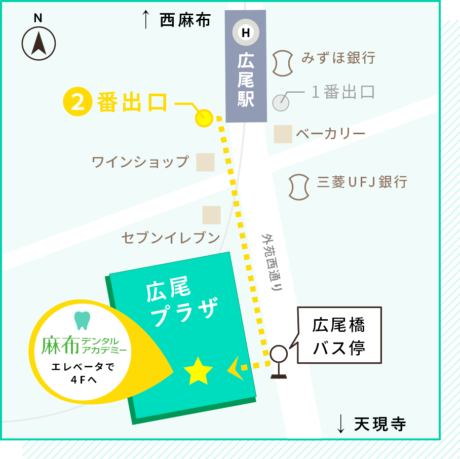 広尾駅から麻布デンタルアカデミーまでのマップ